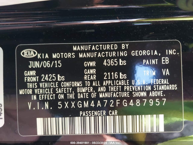 KIA Optima Lx 2015 5XXGM4A72FG487957 Image 9
