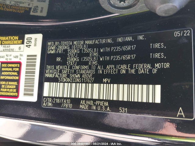 Toyota SIENNA LE 2022 5TDKRKEC0NS117627 Image 9
