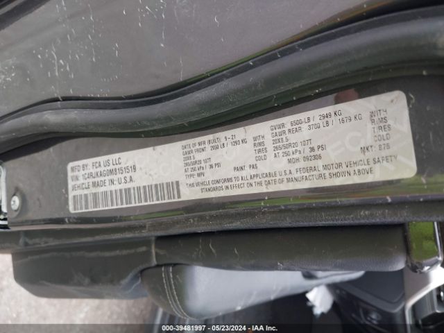 1C4RJKAG0M8151519 Jeep Grand Cherokee L Altitude 4x4
