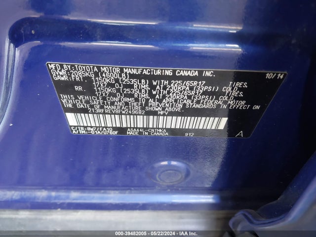 Toyota Rav4 Xle 2015 2T3RFREV8FW249682 Image 9