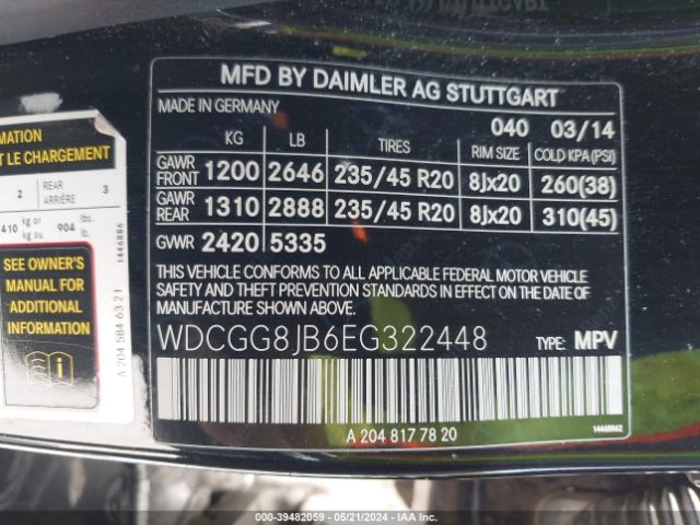 WDCGG8JB6EG322448 Mercedes-Benz Glk 350 4matic