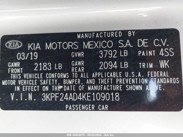 KIA Forte Lxs 2019 3KPF24AD4KE109018 Image 9
