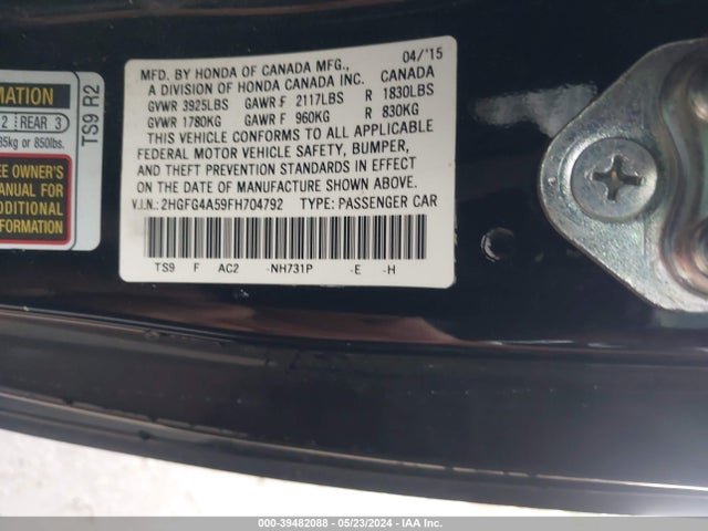 Honda CIVIC SI 2015 2HGFG4A59FH704792 Image 9
