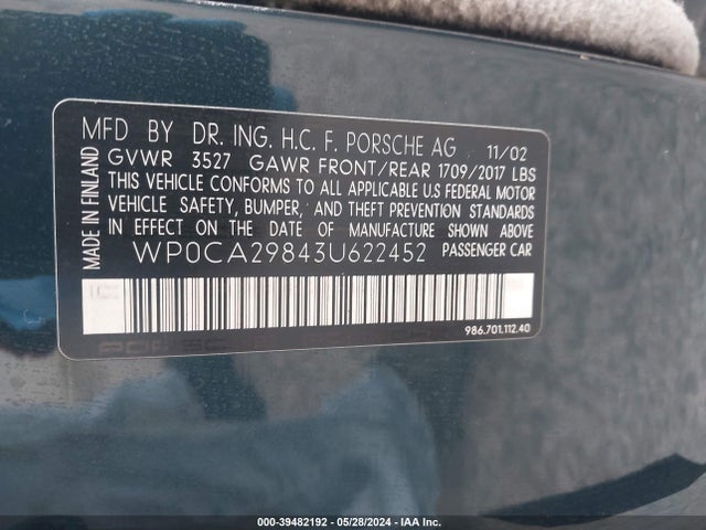 2003 PORSCHE BOXSTER WP0CA29843U622452 Photo 8