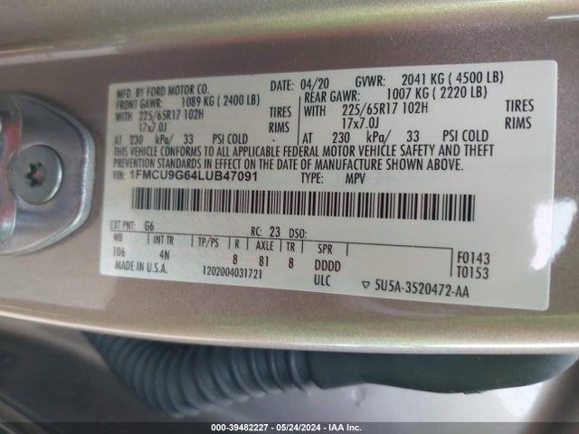 Ford ESCAPE SE 2020 1FMCU9G64LUB47091 Image 9