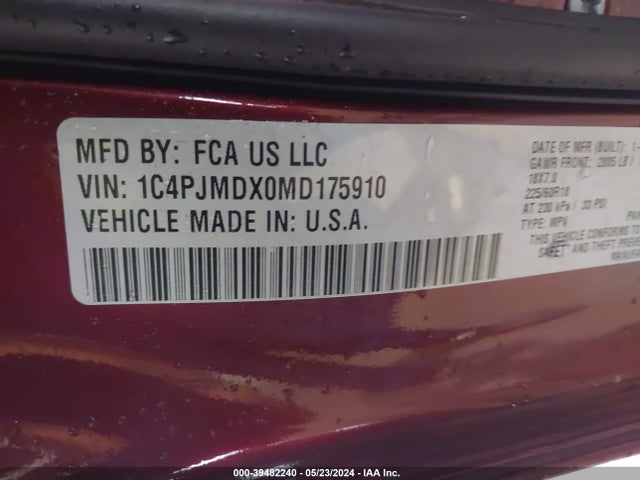 1C4PJMDX0MD175910 Jeep Cherokee Limited 4x4