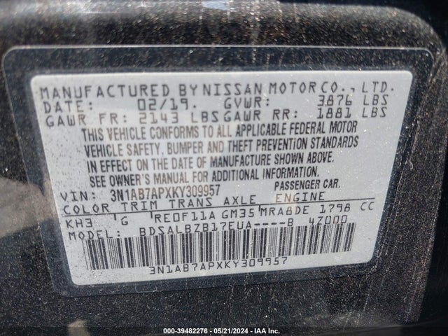 Nissan SENTRA S 2019 3N1AB7APXKY309957 Image 9