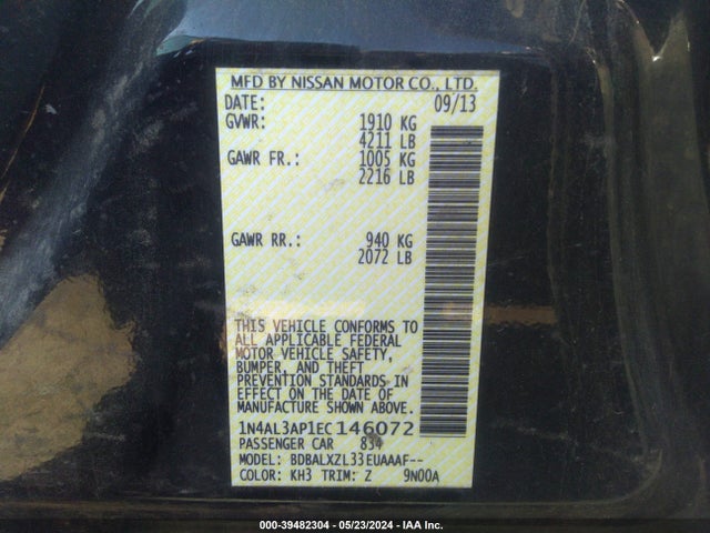 Nissan Altima 2.5 Sl 2014 1N4AL3AP1EC146072 Image 9
