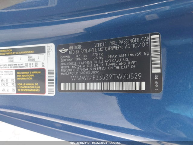 2009 MINI COOPER WMWMF33539TW70529 Photo 8