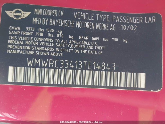 2003 MINI COOPER WMWRC33413TE14843 Photo 8