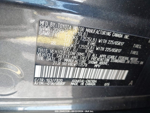 Toyota RAV4 LE 2020 2T3F1RFV8LW113578 Image 9
