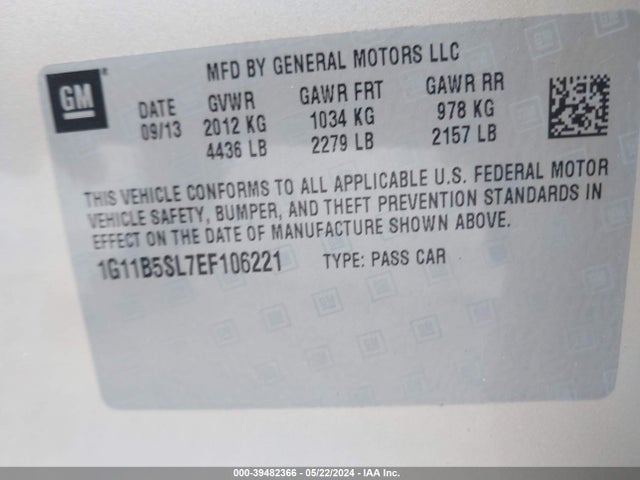 Chevrolet Malibu 1ls 2014 1G11B5SL7EF106221 Image 9