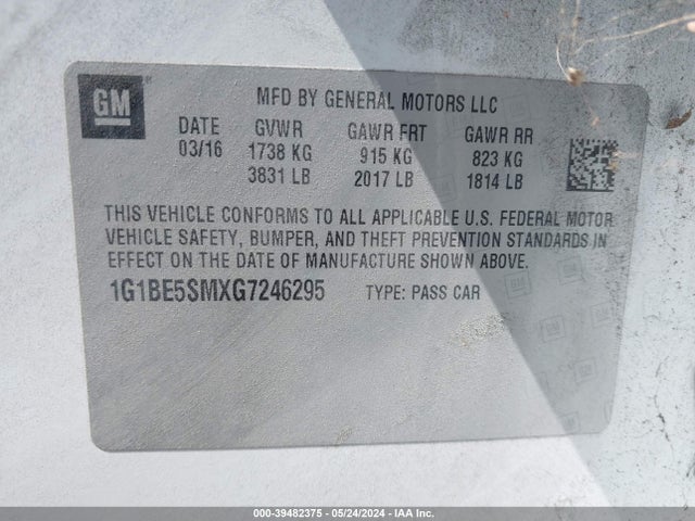 Chevrolet Cruze Lt Auto 2016 1G1BE5SMXG7246295 Image 9