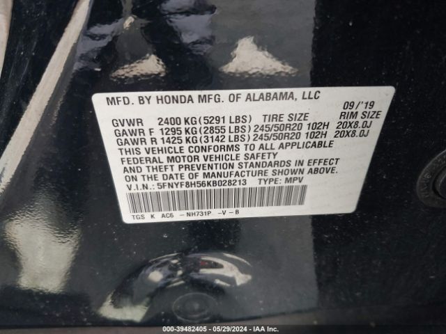 5FNYF8H56KB028213 Honda Passport Ex-l
