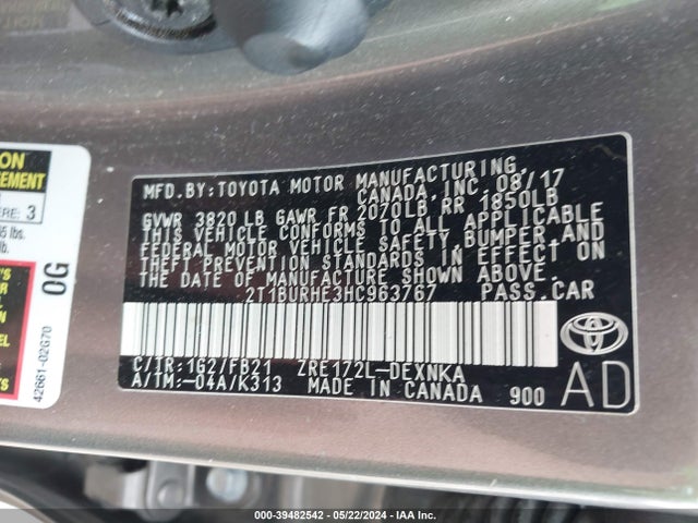 Toyota COROLLA LE 2017 2T1BURHE3HC963767 Image 9