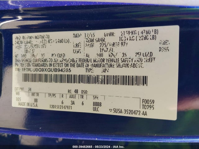 Ford ESCAPE SE 2016 1FMCU0G9XGUB94265 Image 9