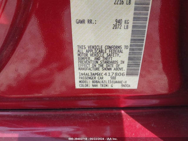 Nissan Altima 2.5 S 2014 1N4AL3AP6EC417806 Image 9