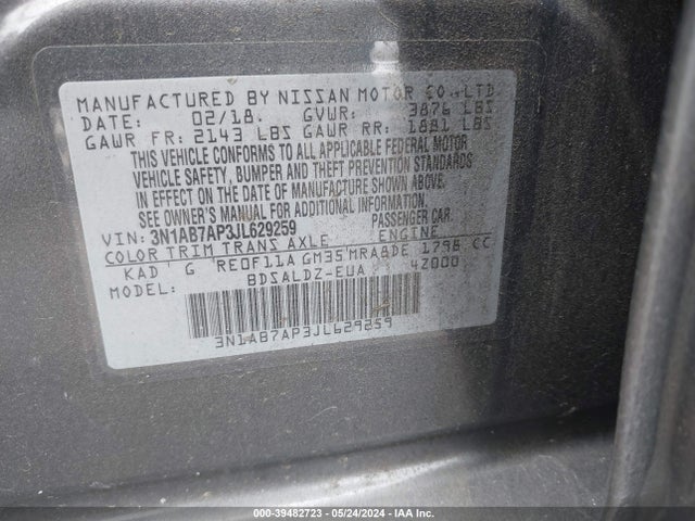 Nissan SENTRA SV 2018 3N1AB7AP3JL629259 Image 9