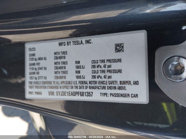 5YJ3E1EA0PF681357 Tesla Model 3 Rear-wheel Drive