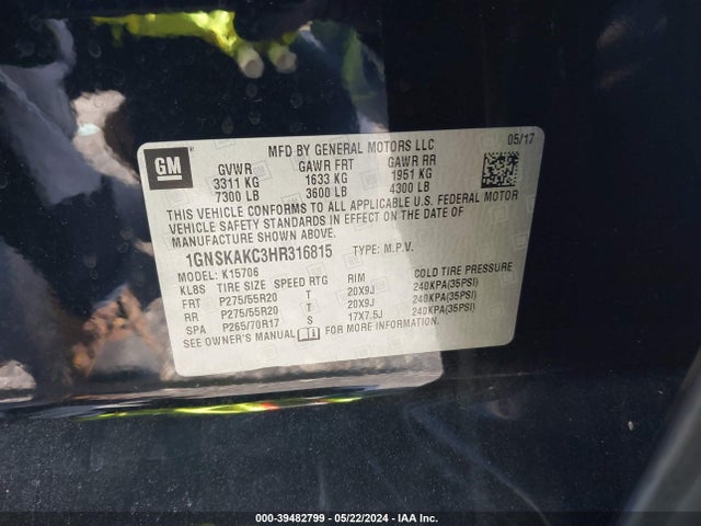 Chevrolet Tahoe Ls 2017 1GNSKAKC3HR316815 Image 9