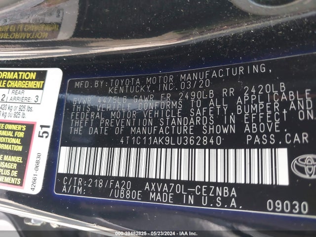 Toyota CAMRY LE 2020 4T1C11AK9LU362840 Image 9