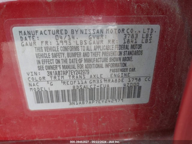 Nissan SENTRA S 2014 3N1AB7AP7EY242979 Image 9