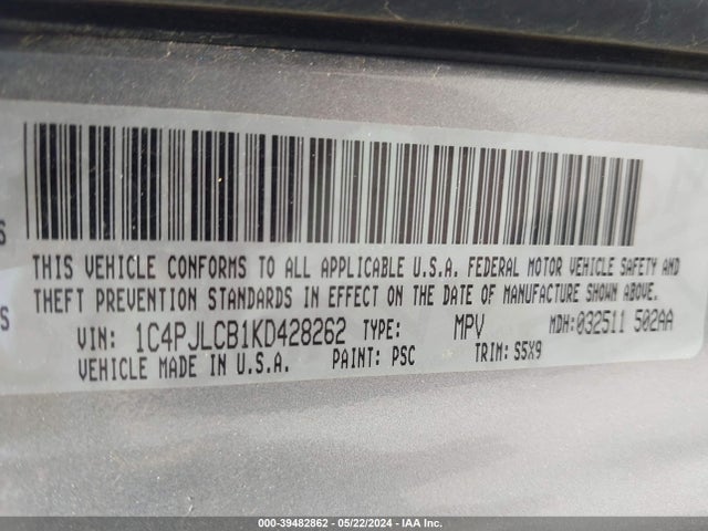 1C4PJLCB1KD428262 Jeep Cherokee Latitude Fwd