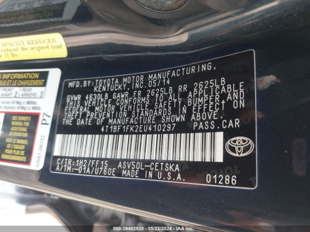 4T1BF1FK2EU410297 Toyota CAMRY SE