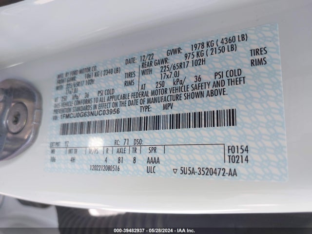 Ford ESCAPE SE 2022 1FMCU0G63NUC03956 Image 9