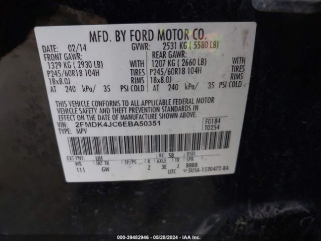 2FMDK4JC6EBA50351 Ford EDGE SEL
