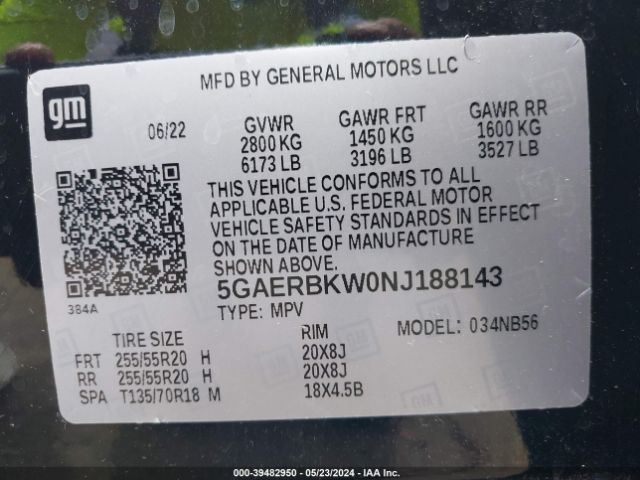 5GAERBKW0NJ188143 Buick Enclave Fwd Essence