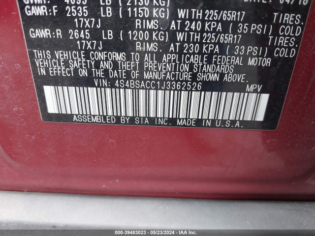 Subaru Outback 2.5i Premium 2018 4S4BSACC1J3362526 Image 9
