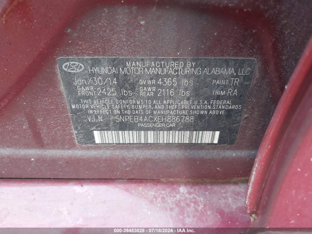 Hyundai SONATA GLS 2014 5NPEB4ACXEH886788 Image 9