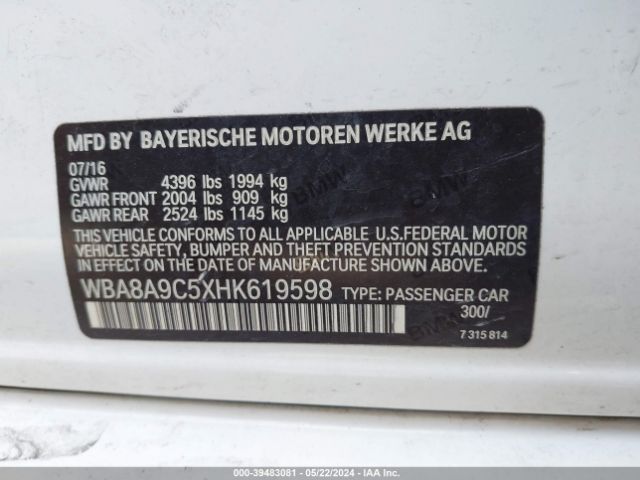 WBA8A9C5XHK619598 BMW 320i