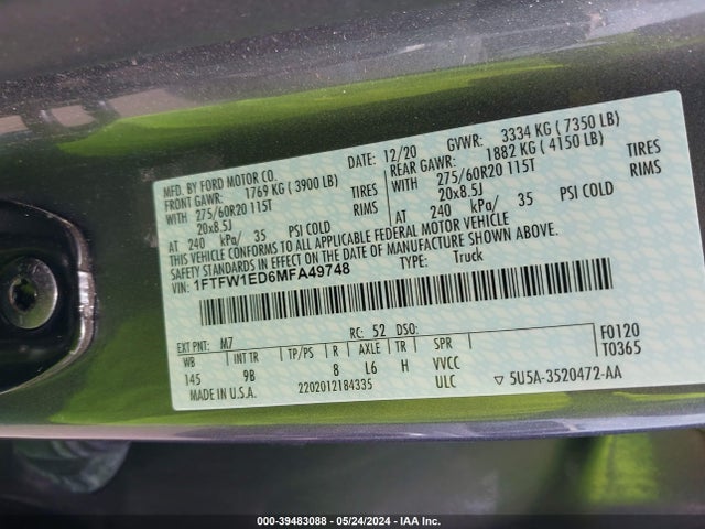 Ford F-150 Platinum 2021 1FTFW1ED6MFA49748 Image 9