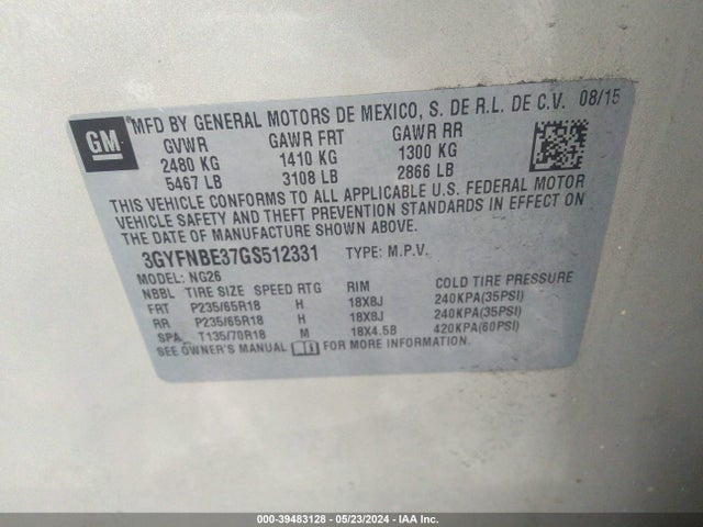 2016 CADILLAC SRX 3GYFNBE37GS512331 Photo 8