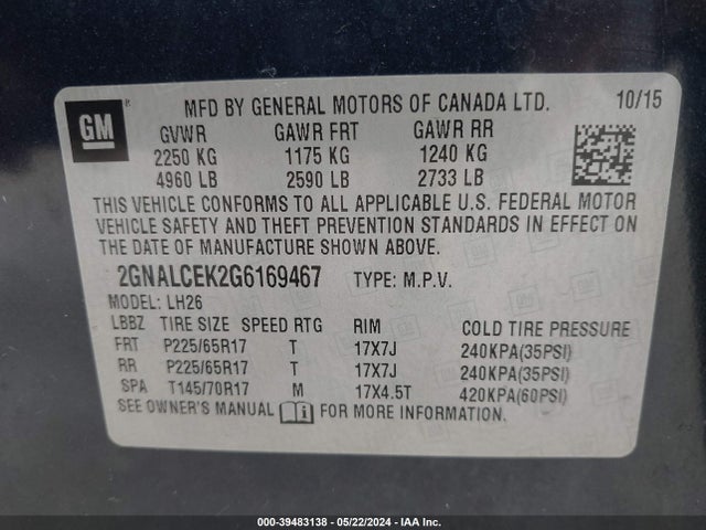 Chevrolet EQUINOX LT 2016 2GNALCEK2G6169467 Image 9
