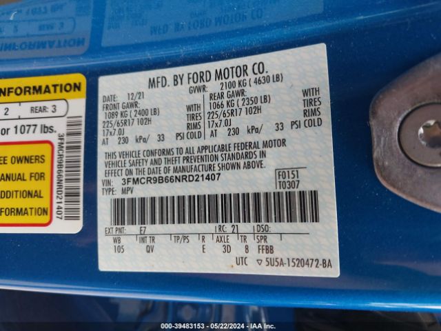 3FMCR9B66NRD21407 Ford Bronco Sport Big Bend