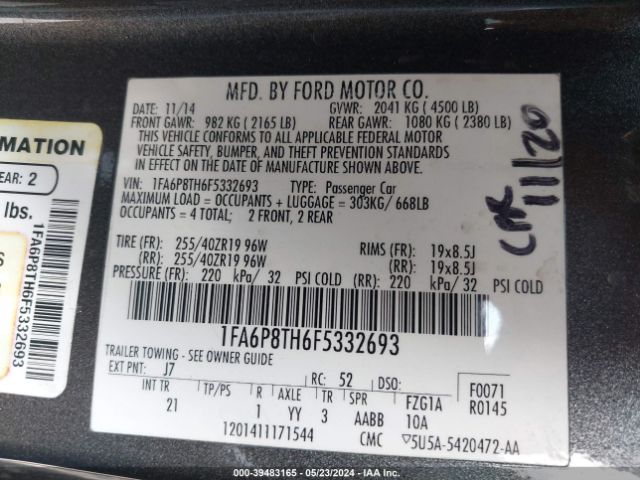 1FA6P8TH6F5332693 Ford Mustang Ecoboost