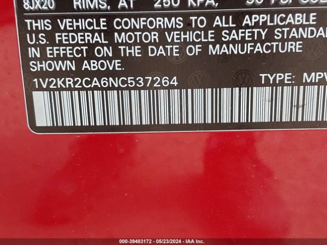 1V2KR2CA6NC537264 Volkswagen Atlas 3.6l V6 Se W/technology