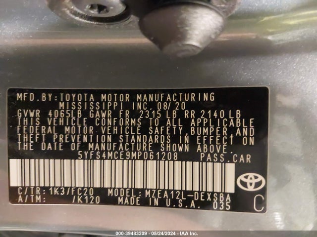 Toyota COROLLA SE 2021 5YFS4MCE9MP061208 Image 9
