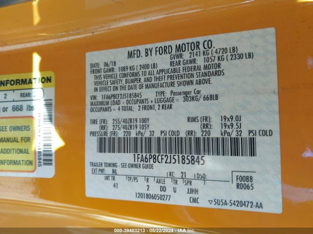 1FA6P8CF2J5185845 Ford Mustang Gt Premium