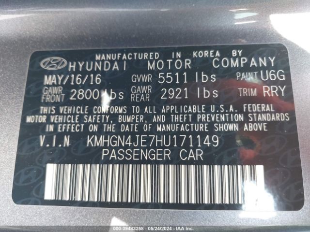 KMHGN4JE7HU171149 Genesis G80 3.8