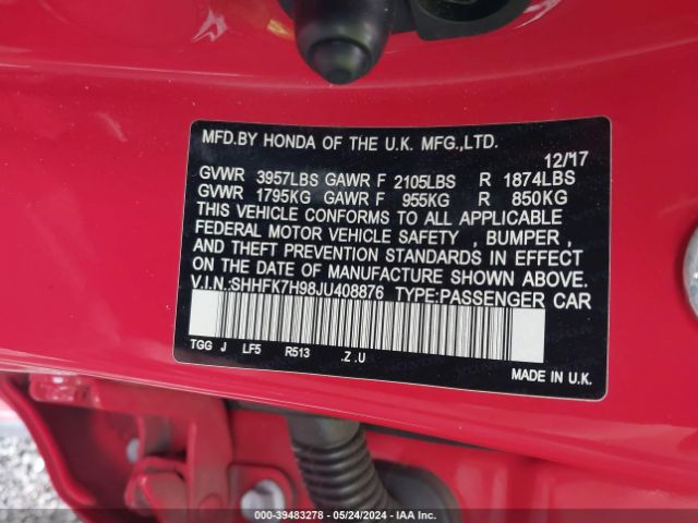 SHHFK7H98JU408876 Honda Civic Sport Touring
