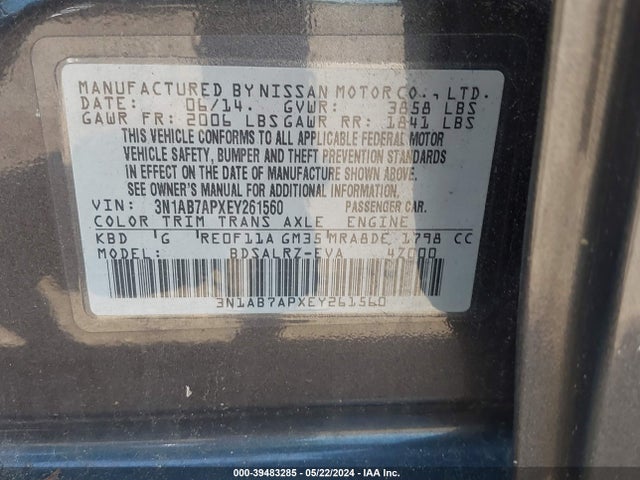 Nissan SENTRA SR 2014 3N1AB7APXEY261560 Image 9