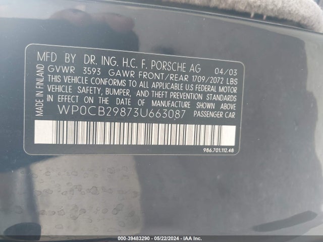 2003 PORSCHE BOXSTER WP0CB29873U663087 Photo 8