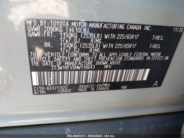 Toyota Rav4 Xle 2021 2T3W1RFV5MW118643 Image 9