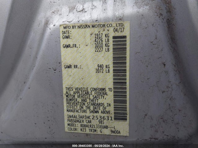 Nissan Altima 2.5 Sl 2017 1N4AL3AP3HC253631 Image 9