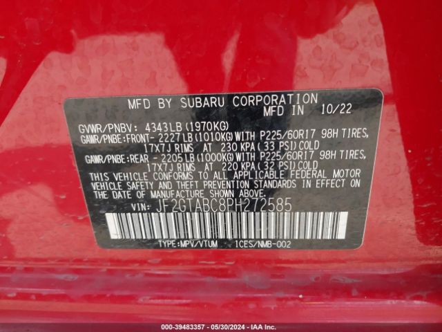 JF2GTABC8PH272585 Subaru Crosstrek