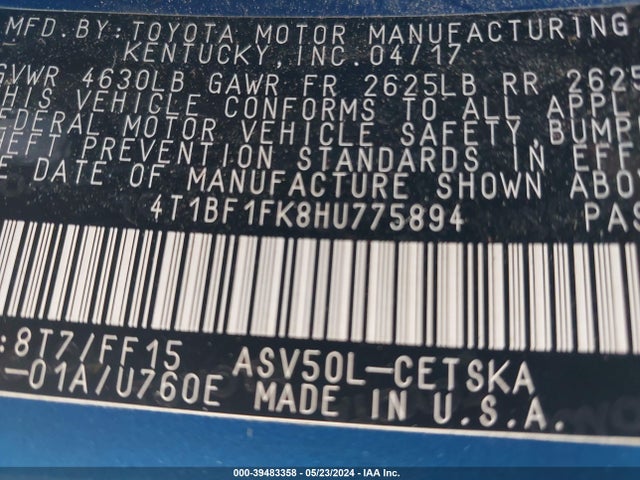 Toyota CAMRY SE 2017 4T1BF1FK8HU775894 Image 9